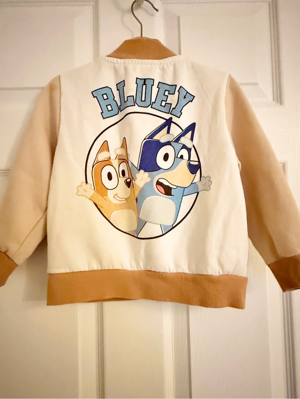 4T Bluey  and Bingo Cream & Tan Varsity Letterman Jacket with 'B' Patch